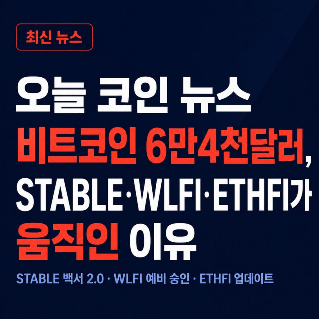 오늘 코인 뉴스 비트코인 시세와 STABLE WLFI ETHFI 주요 이슈